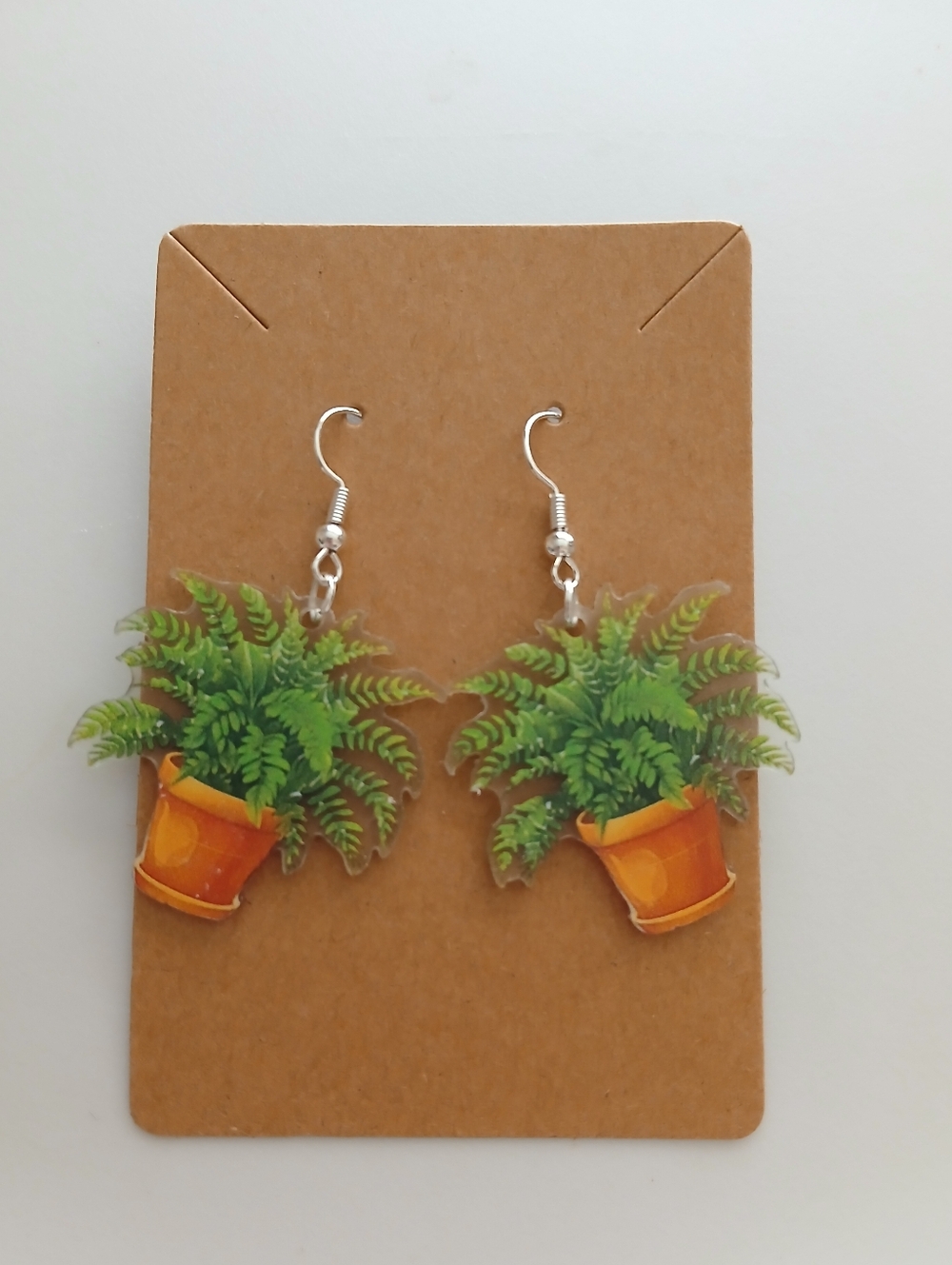 Fashion Jewelry Green Fern in Orange Pot Dangle Earrings - Picture 2 of 3